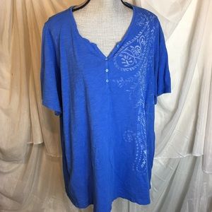 Catherines Plus Size 2X 22/24 Short Sleeve Shirt Top Blue White 100% Cotton